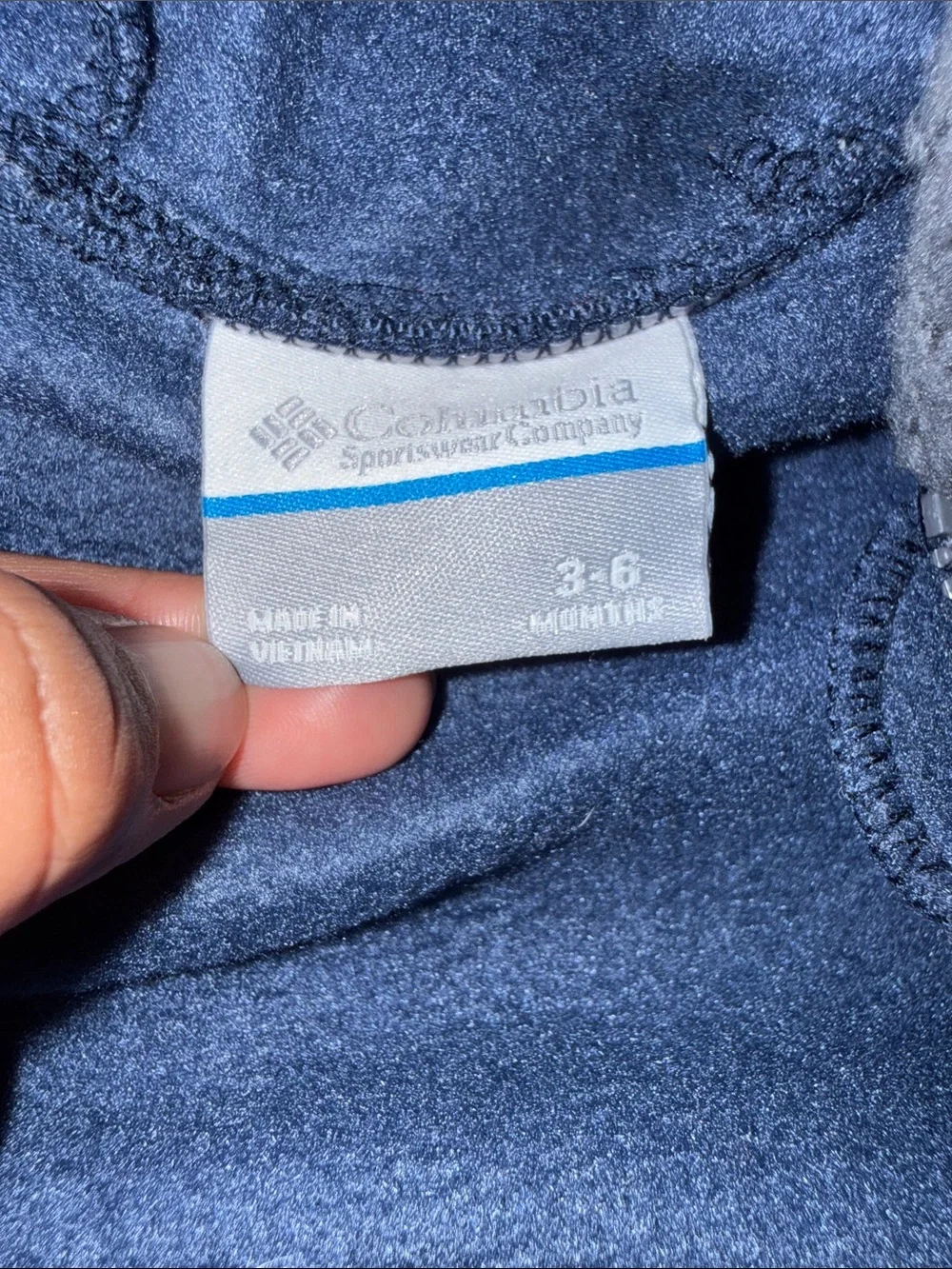 Columbia Dark Navy Fleece Hooded Baby Footie Bear Ears bunting full zip 3 6 mo